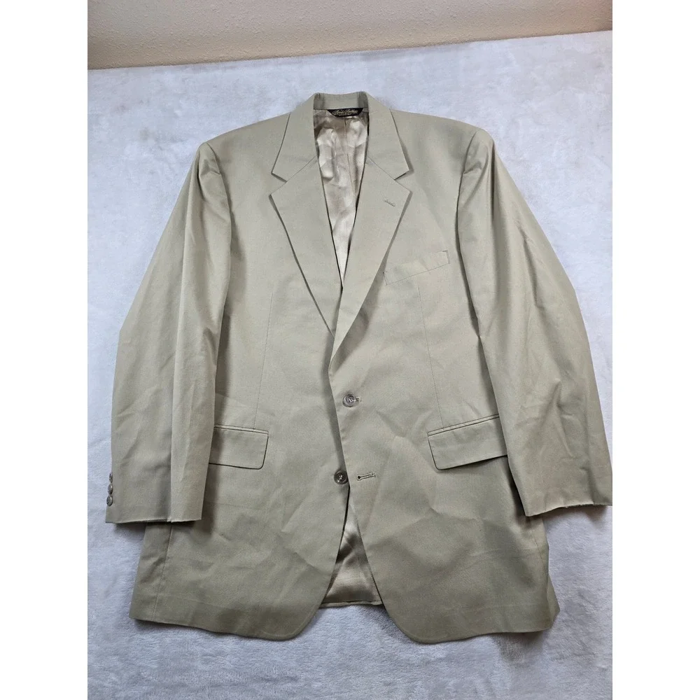 Brooks Brothers Cotton Blend Suit Mens 44L 2 Piece 38x29 Pleated Tan Classic